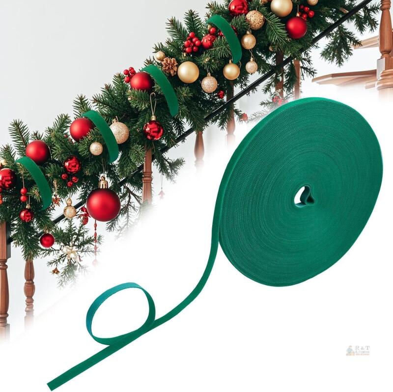 New 120Ft Christmas Garland Ties Hook and Loop Decorative Wreath Holder Adjustable Holiday Garland Tie Roll Cuttable Nylon Garland Hanger