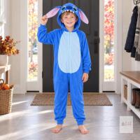 NEW Kids&rsquo; Blue Stitch-Style Character Kigurumi Onesie Pajamas / Costume, Size 130 (Approx. 7-8Yrs / 115&ndash;125 cm), Hooded Plush One-Piece with Rear Access Zipper