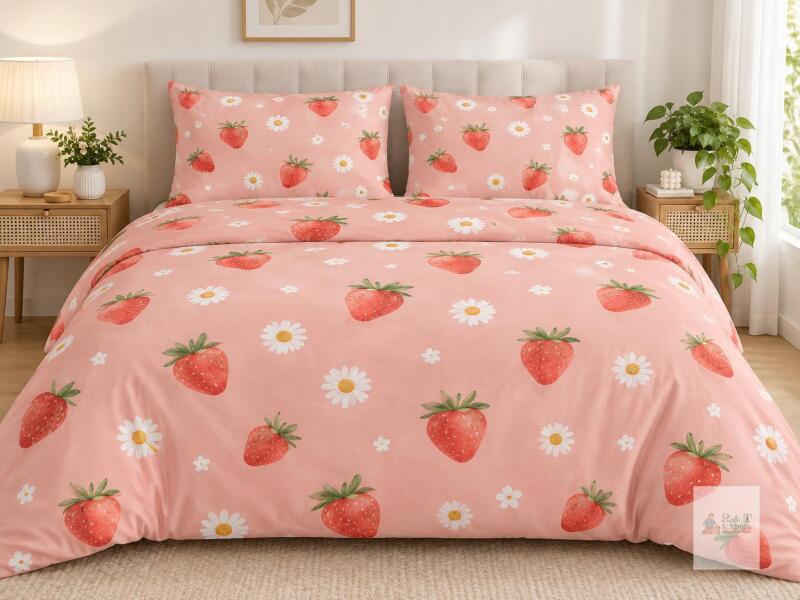 NEW Rvciby CK005-F-Q Queen Bedding Set &ndash; Strawberry Print, Cotton-Polyester Blend, Zipper Closure