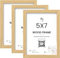New 97 Decor Wood Picture Frames 5x7-3 Pack Beige 5x7 Frame Wooden, Natural Wood Frames 5x 7 Wall Hanging, Modern 5 x7 Photo Frames With Plexiglass