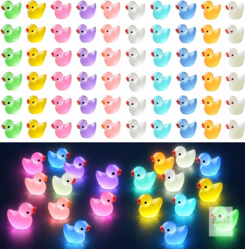 New Jetec 60 Pcs Tiny Duck Figures Glow in The Dark Mini Resin Duck Luminous Miniature Ducks Bead for Garden Landscape Aquarium Decoration(Luminous), KF-TG-TDY3