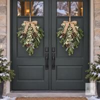New Retail $50 SY Super Bang 2PCS Christmas Decorations, 19Inch Artificial White Berry Front Door/Fireplace Hanging Decorations Include Linen Bow Green Plan