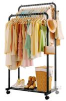 Sakugi Double Rail Adjustable Garment Rack, Steel Frame, 59" x 33" x 17", Bottom Shelf, Black