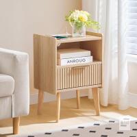 New MAHANCRIS Natural Nightstand with Charging Station, Modern Bedside Table with Drawer, Night Stand with Solid Wooded Legs, End Table Side Table