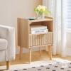 New MAHANCRIS Natural Nightstand with Charging Station, Modern Bedside Table with Drawer, Night Stand with Solid Wooded Legs, End Table Side Table