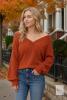 New Size SM Feiersi Women's V-Neck Long Sleeve Pullover Long Sleeve Off Shoulder Sweater Knit