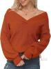 New Size SM Feiersi Women's V-Neck Long Sleeve Pullover Long Sleeve Off Shoulder Sweater Knit - 2