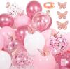 New Pink Balloons and Butterfly Stickers, 30 PCS 12 Inch Confetti Balloons, White and Metallic Pink Balloons with 6 PCS Rose Gold Butterfly Stickers for...