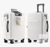 NEW White Polycarbonate Carry-On Suitcase, 360&deg; Spinner Wheels, USB Port, Cup Holder