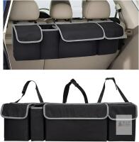 New Car Trunk Organizer, Foldable Hanging Cargo Storage Bag with 4 Pockets Adjustable Straps, Waterproof Collapsible Super Capacity