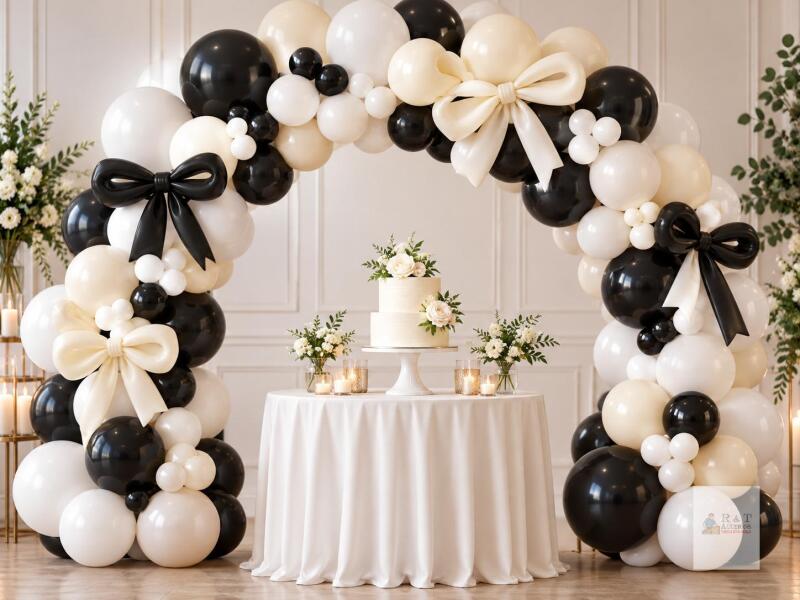 NEW White & Black Bow Balloon Arch Garland Kit &ndash; Party/Wedding D&eacute;co