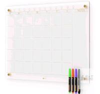 NEW Yeoux 17" x 23" Clear Glass Monthly Dry Erase Calendar Board with Markers and Mounting Hardware
