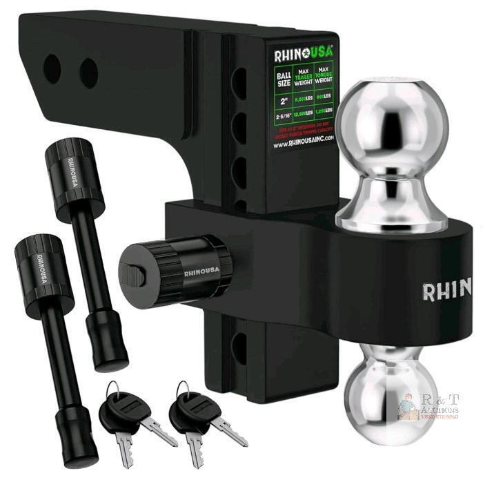 NEW Rhino USA Adjustable Trailer Hitch, 2in Receiver, 6in Drop/Rise, 2/2-5/16in Ball, 12,500lbs GTW