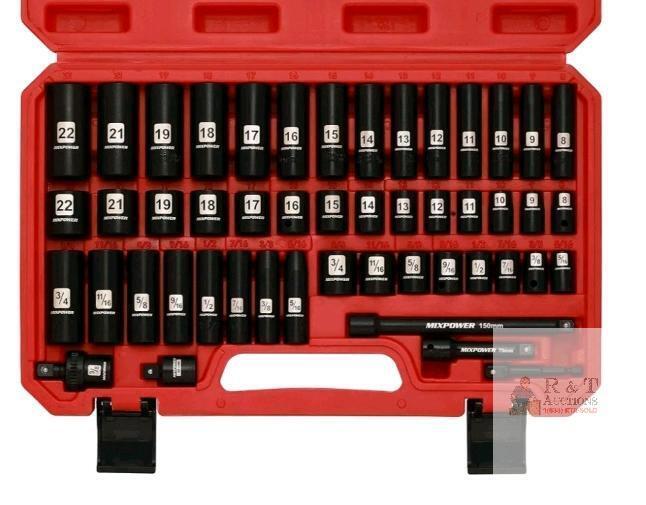 NEW MIXPOWER MT009 49-Piece 3/8" Drive SAE/Metric Impact Socket Set with Extensions & Case