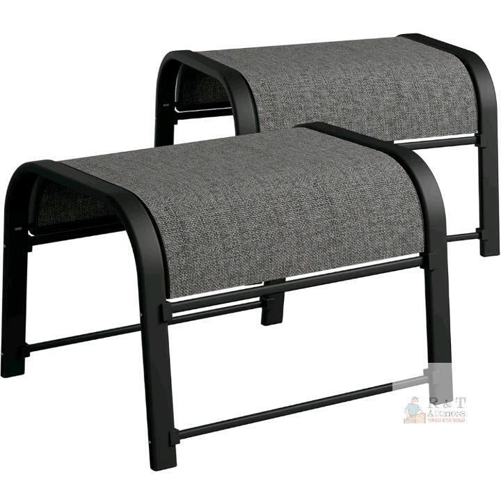 NEW Bylring Outdoor Patio Ottoman Set of 2, Black Metal Frame, Textilene Fabric Seat, 300 lbs Capacity
