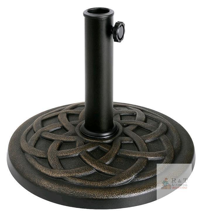 NEW Decorative Cast Iron Outdoor Umbrella Base with Woven Pattern, 40 lbs, 18" Diameter