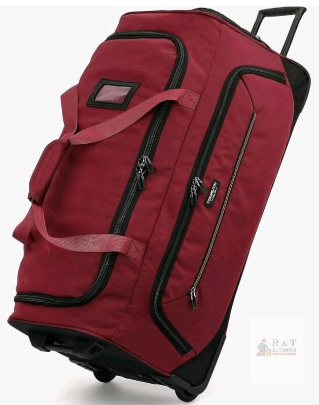 NEW TONRUYN Rolling Duffel Bag 85L, 29" Wheeled Luggage, Shoe & Wet Compartments, Burgundy