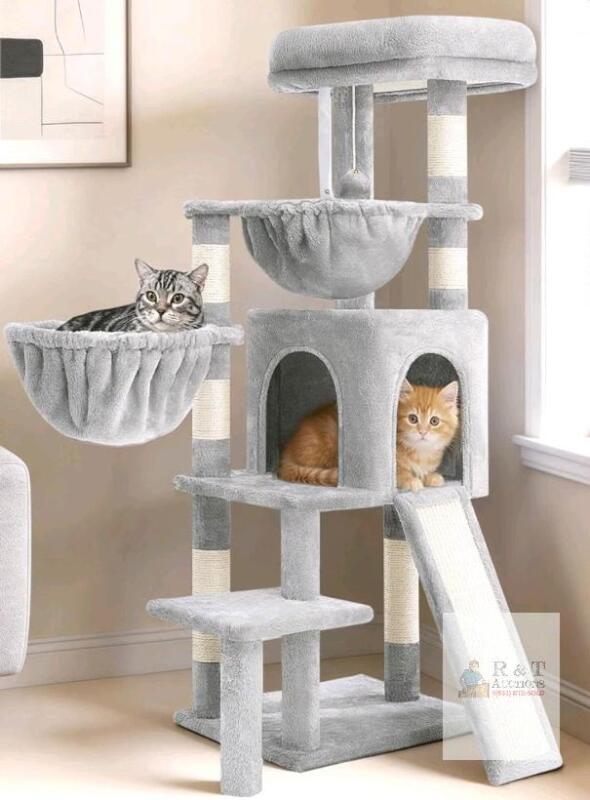 NEW Gitelsnour GCT003SW Cat Tree 53" Tall, 2 Hammocks, Condo, Scratching Ramp, Light Grey