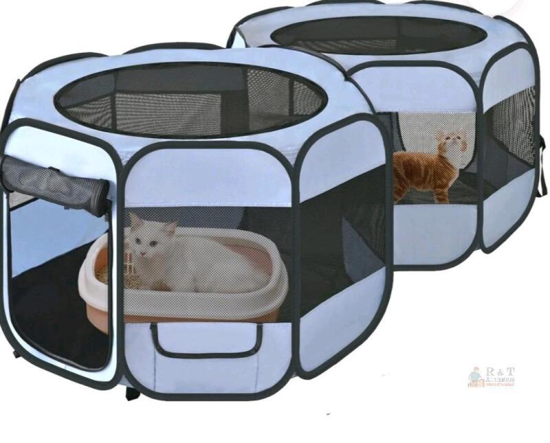 NEW Large Portable Pet Playpen 90"x45"x28", Mesh Sides, Oxford Cloth, Up to 100 lbs, Storage Pockets
