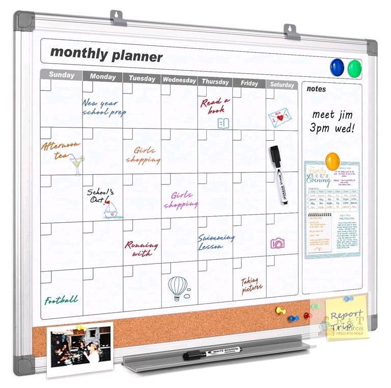 NEW 36"x24" Wall-Mounted Monthly Planner Whiteboard with Cork Strip, Dry Erase, Accessories Included