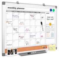 NEW 36"x24" Wall-Mounted Monthly Planner Whiteboard with Cork Strip, Dry Erase, Accessories Included