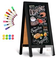 NEW 4 THOUGHT AB-AF4020-BLACK A-Frame Double-Sided Magnetic Chalkboard, 40"x20", Solid Pine Frame