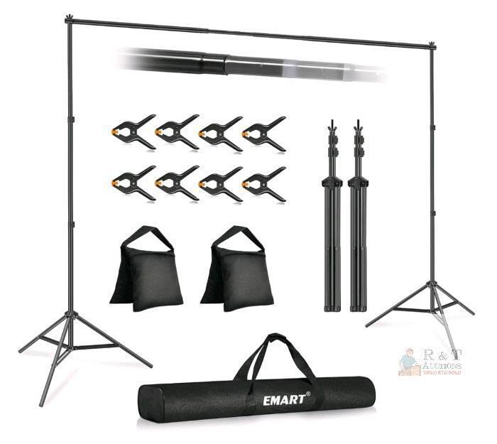 NEW EMART 10x7ft Adjustable Photography Backdrop Stand Kit, 10lb Capacity, Clamps, Bag (Torn)
