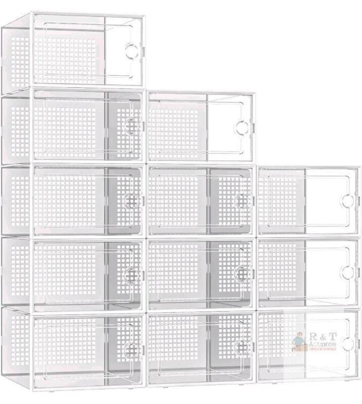 NEW KUJECT Stackable Shoe Storage Boxes, Set of 12, Clear Plastic, Fits Men's Size 11, Women's Size 12