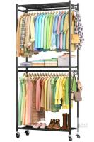 NEW Sakugi Metal Garment Rack, 79.5" x 33.0" x 12.2", Black, 3 Shelves, 2 Hanging Rods, 8 Hooks