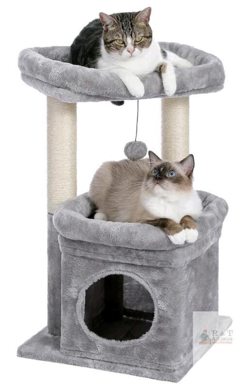 NEW Cat Tree Condo Grey, Model AMT0179GY, 23.6" Height, 2 Platforms, 1 Cubby, Sisal Posts