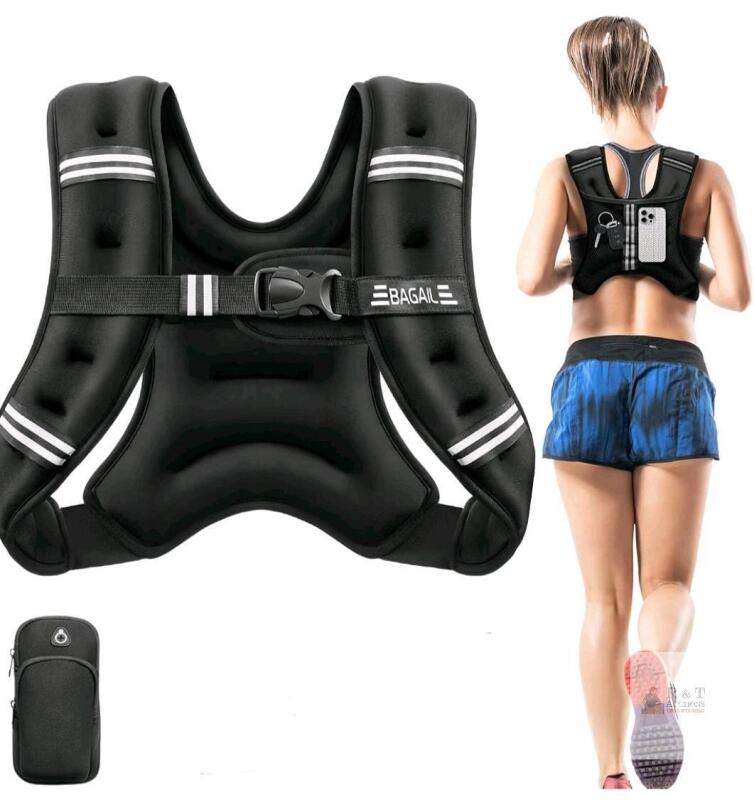 NEW BAGAIL Weighted Exercise Vest - 12lbs, Reflective, Adjustable with Rear Pocket