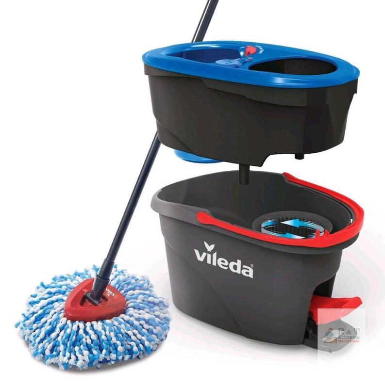 NEW Vileda RinseClean Dual Tank Spin Mop & Bucket System, Adjustable Handle, Microfibre Head, Pedal-Spin 2 MOP HEADS INC