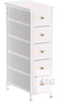 NEW White 5-Drawer Dresser, Metal Frame, Gold Knobs, 34.8" Tall, Compact Storage Cabinet- CLOTH ENCLOSURE