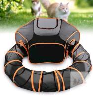 NEW Outdoor Cat Enclosure / Foldable Cat Playpen with Tunnel, Black & Orange, Mesh Panels