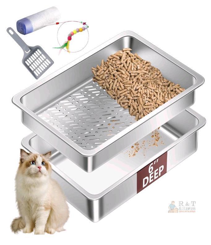 NEW Stainless Steel Sifting Cat Litter Box Set with Accessories
