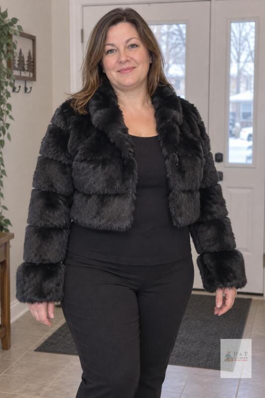 NEW AIXIRUI Women&rsquo;s Cropped Faux-Fur Bolero Jacket, Black, Size 2XL