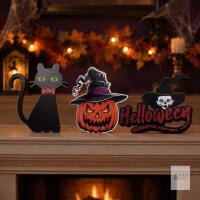NEW 3-Pc Cute Halloween Mantel/Shelf D&eacute;cor Set &ndash; Pumpkin, Witch & Cat