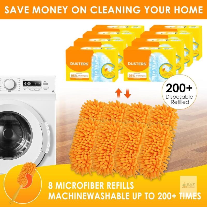 8-Pack Orange Chenille Microfiber Duster Refill Heads Compatible with Standard Handles, Barcode X00482Z0CF