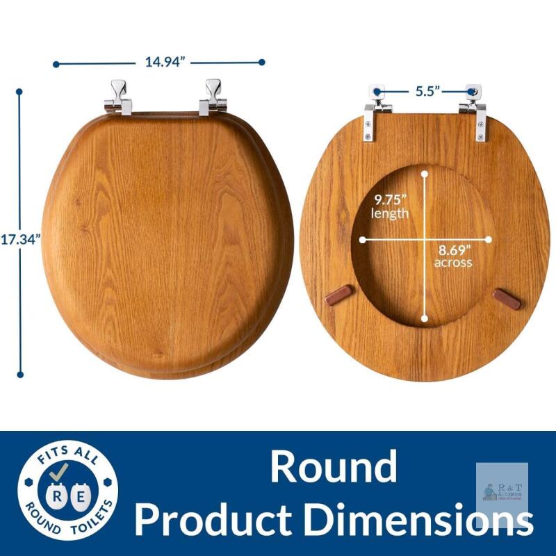 NEW Mayfair by Bemis Round Wood Toilet Seat, Natural Oak Finish, Metal Hinges, Fits All Brands