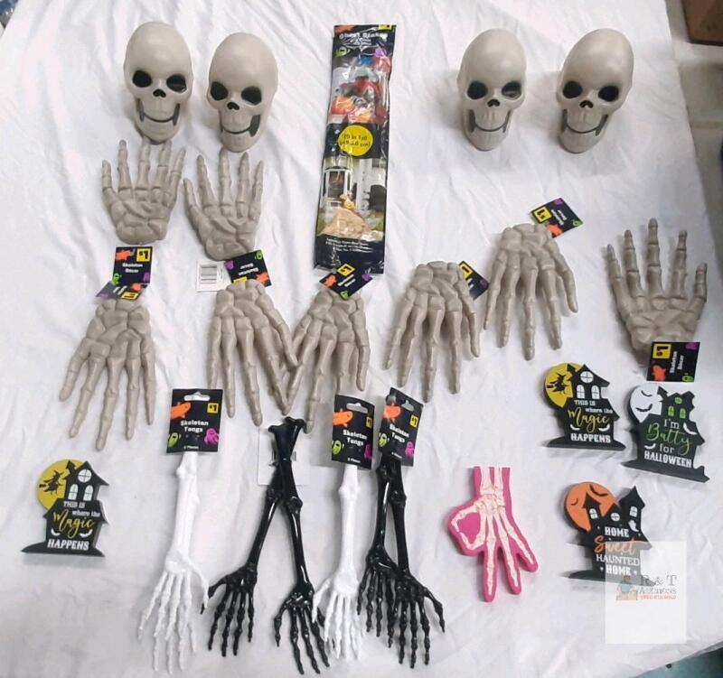 NEW Dollar Tree Halloween Decoration Lot &ndash; 36 Pieces (Skulls, Hands, Tongs, Stakes, Signs)