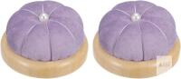 New HARFINGTON 2Pcs Wooden Base Pin Cushion Japanese Style Cute Needle Holder Pincushions Round for Sewing Quilting Needlework DIY Crafts, Light Purple