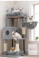 NEW Heybly HCT202SW Cat Tree 45.3" Tall, 4 Levels, Sisal Posts, Hammock, Condo & Plush Perches, Grey