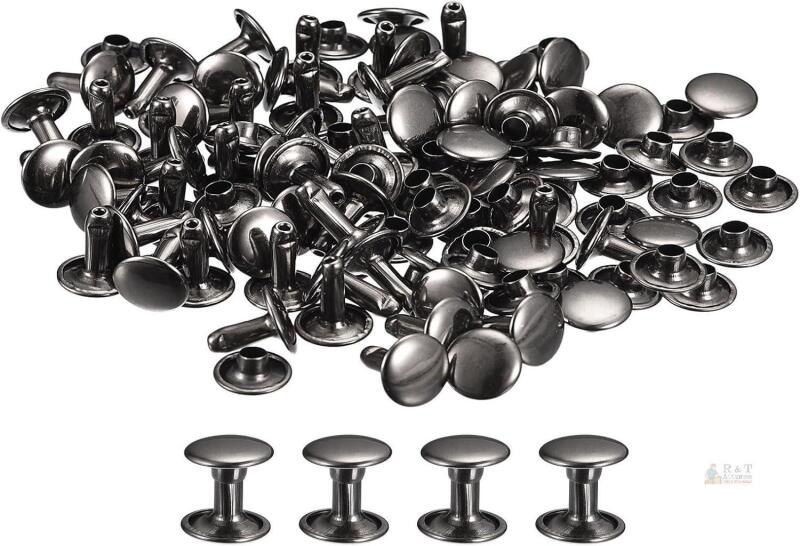 New uxcell 100 Sets Leather Rivets, 12x12mm Double Cap Rivets Metal Studs Rivet for Leather Craft Repair DIY Purse Belts Bags Shoes, Gun-Black