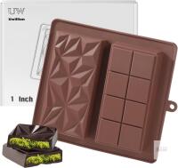 New UWILLION Deep Chocolate Bar Mold Silicone 1 Inch Dubai Pistachio Chocolate Bar Thick Mold for Stuffed Bar, Large Candy Mould for Filling, Brown