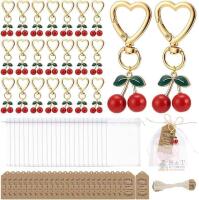 New AHANDMAKER 24 Set Cherry Keychains Cherry Bag Charm Cherry Theme Party Return Favors Supplies with Thank You Cards and Organza Bags for Guest Baptism Bridal Shower Wedding Thanksgiving