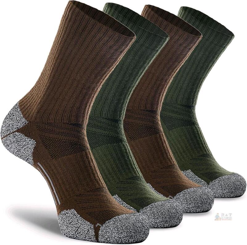 New Size XL Unisex 4-Pack - Green/Brown - CWVLC Crew Hiking Socks, Cushion, Moisture Wicking, Arch Compression Boot Socks