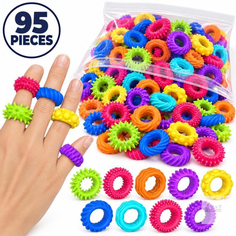 New Fidget Toys Sensory Rings Kids: Fidget Ring BULK 95 Pack - Sensory Toys - Quiet Anxiety Fidgets Bulk Classroom Prize -