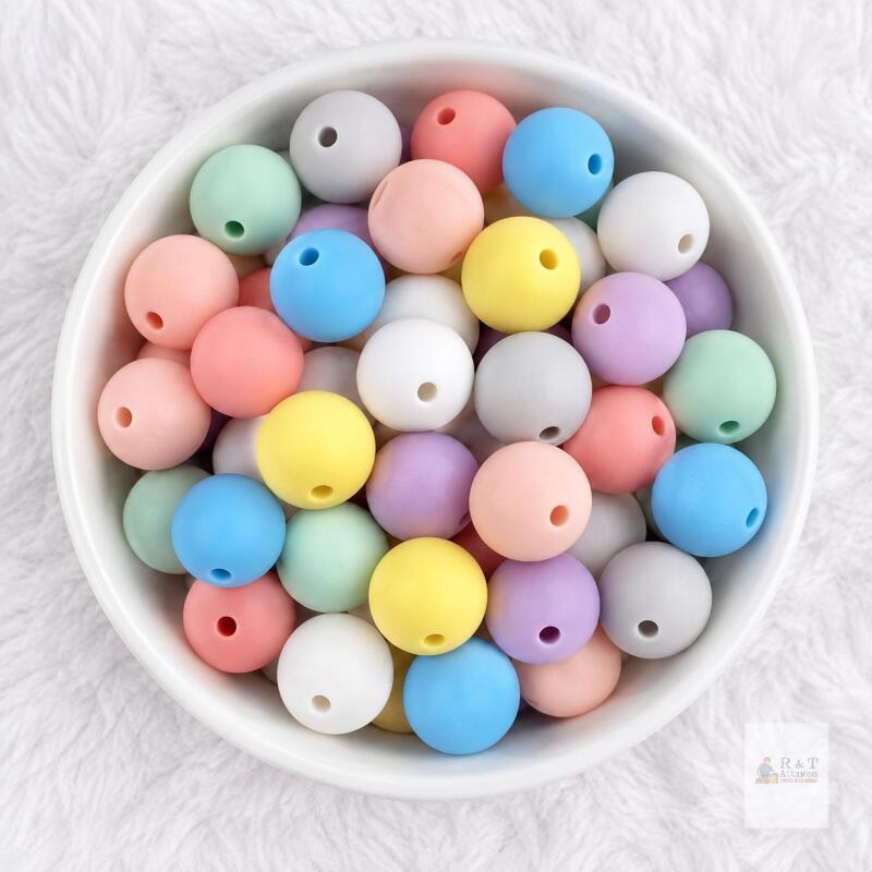 New 50Pcs 15MM Mix Color Silicone Beads Solid Color Rubber Beads Colorful