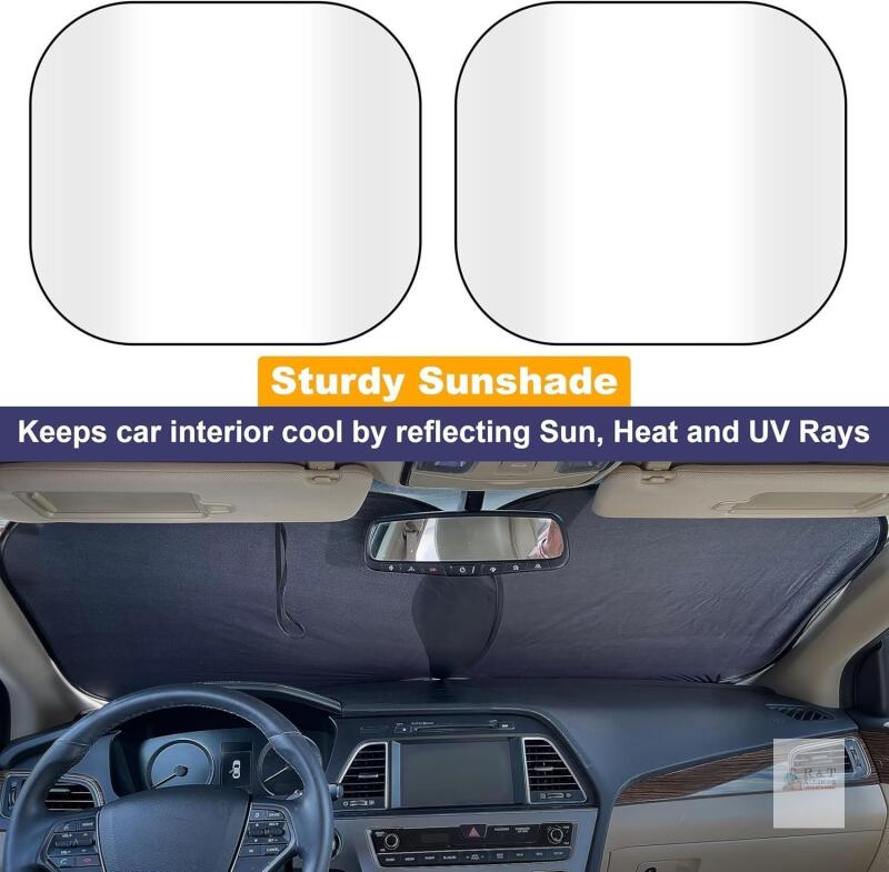 EcoNour 2 Piece Foldable Car Windshield Sun Shade, UV & Heat Protection Interior Cooling, Durable Upgraded Design, Easy Fold, Front Window Sunshade, Medium, 31" L x 28" W