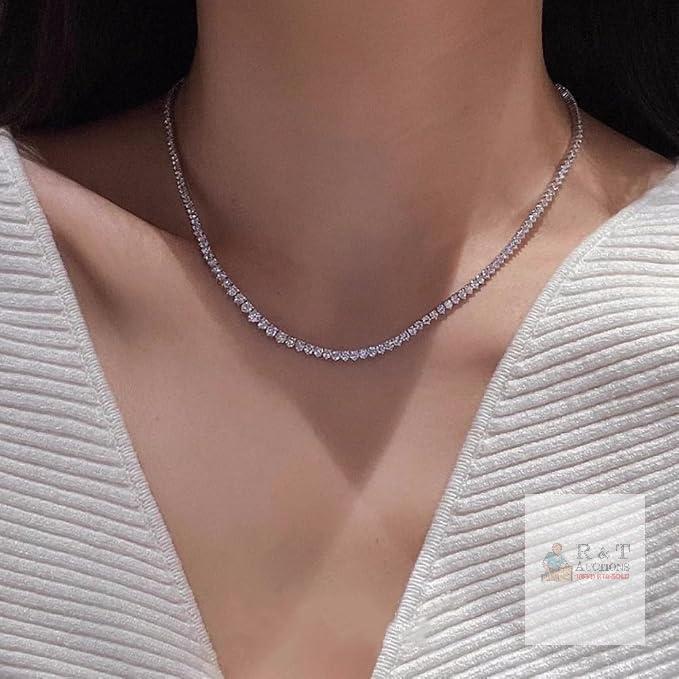New Tennis Necklaces for Women Men | 3 Prong 18K White/Yellow Gold Plated 4mm Round Cubic Zirconia Diamond Chains | Tennis Chain Necklace Size 16"